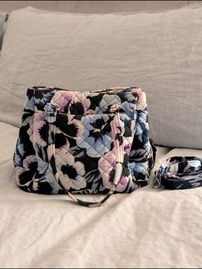 Vera Bradley Small Vera Satchel in Stitched Flowers With Crossbody Strap!
